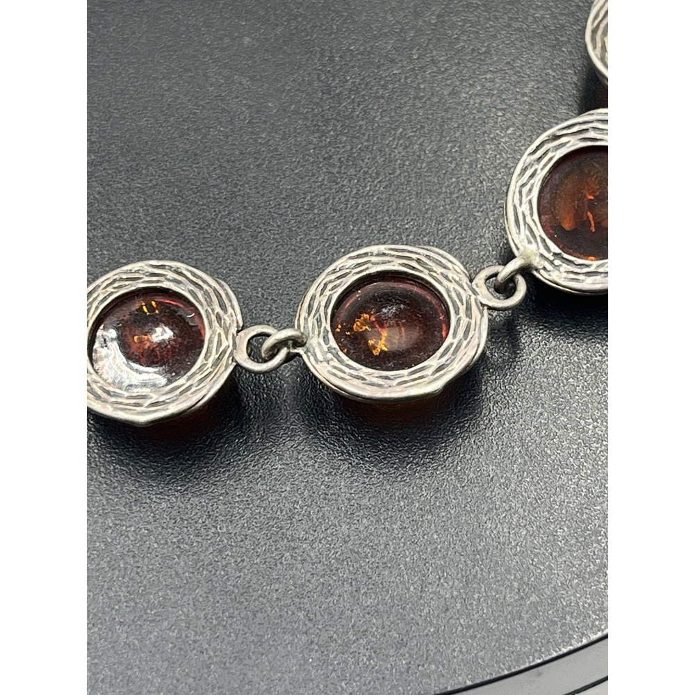 Vintage Sterling 925 Genuine Baltic Amber‎ Bezel Cabochon Setting Link Bracelet - Picture 11 of 13